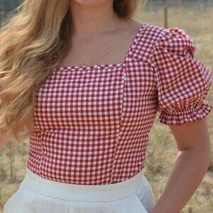 Women's Handmade Cotton Red Gingham Cottagecore top, M